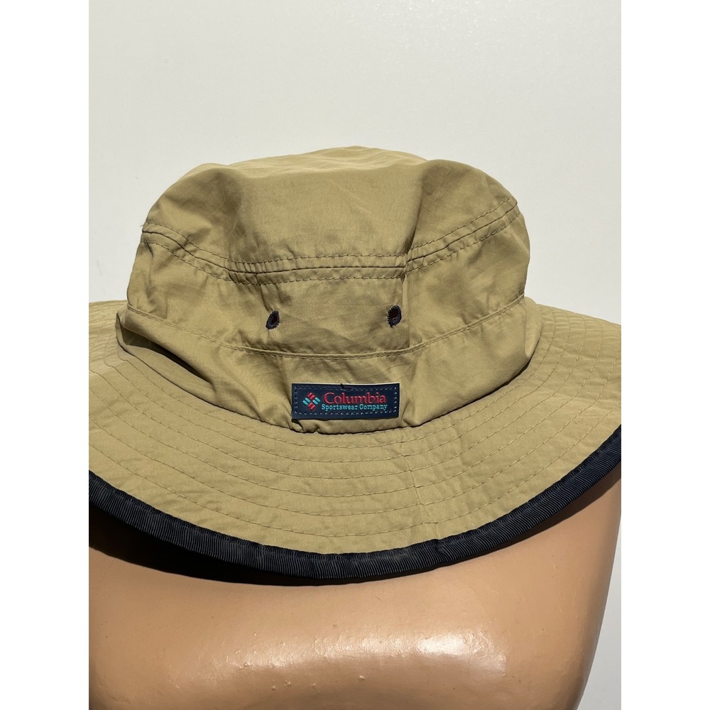 Vintage Columbia Sportswear Bucket Hat Tan Navy XL Made in USA Outdoor Hiking